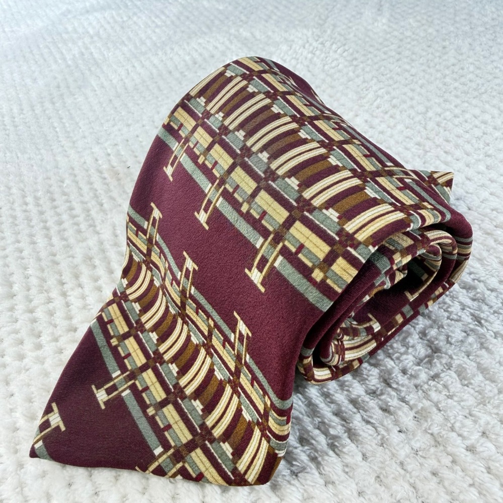 Frank Lloyd Wright Prairie Sky Silk Tie Boxelder Milwaukee Italy Burgundy Men